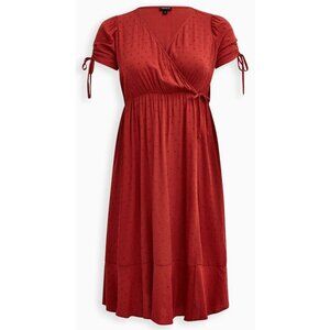 Torrid Midi Swiss Faux Wrap Flowy Linen Surplice Dress Size 0 (12, LARGE)